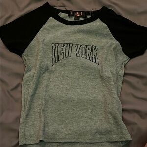 New York Graphic Crop Top - Black and Gray